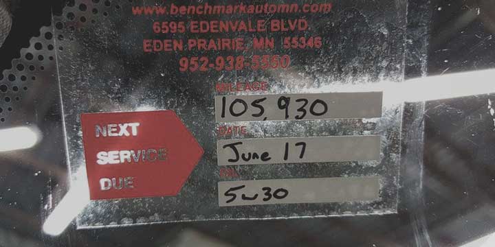benchmark auto service eden prairie oil change reminder sticker 